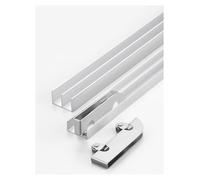 Kit de riel para puerta corredera de cristal, riel guía de aluminio de doble canal con rodillos silenciosos, ideal para vitrinas y armarios