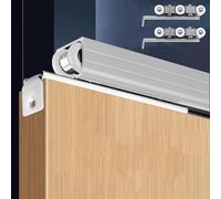 Kit de riel para puerta corredera montado en el techo, herrajes para puerta de bolsillo para armario de granero y armario, rodillo de una sola vía, acabado plateado, 1,6 m de longitud