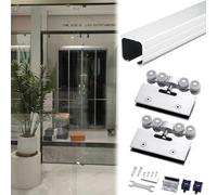 Kit de riel para puerta corredera para puertas de vidrio sin marco, puerta de granero de aluminio Ra con rodillos de acero, guía de puerta corredera de patio comercial, fácil de instalar