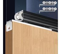 Kit de Riel para Puerta Corrediza de Techo, Juego de Rodillos para Riel Corredizo de Puerta Corrediza, Herrajes de Riel Simple para Puerta de Granero de Casa, para Gabinete/Armario/Black/1.5M(4.9Ft)