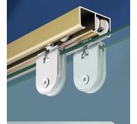Kit de riel para puerta corrediza de vidrio, riel doble de aluminio y herrajes de rodillo para montaje en techo o pared, diseño deslizante suave para terraza, sala de control, armario, balcón, 16 pies