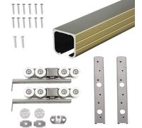 Kit de riel único para puerta de granero, herrajes resistentes, ahorro de espacio, rodillos silenciosos de cierre suave (dorado, 1,5 m)