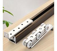 Kit de rieles de aluminio para puerta corrediza para paneles de madera, sistema de puerta de bolsillo de derivación resistente con ruedas, 1/16 pulgadas de grosor, 4.5 pies de longitud, juego de