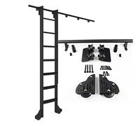 Kit de rieles de escalera para biblioteca rodante, kit de herrajes para puertas corredizas de granero, rieles de escalera móviles de acero negro para barra, almacén, cocina(122cm Kit de pista)