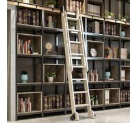 Kit de rieles para escalera de biblioteca corredera negra (sin escalera) - Kit de herrajes para rieles de escalera rodantes para estantería, ático, cocina, garaje(610cm Kit de pista)