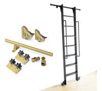 Kit de rieles para escalera móvil de biblioteca/oficina Rolling Gold de 3,3 a 24 pies (sin escalera), riel de escalera móvil de tubo redondo con rueda de rodillo para piso, sistema de rodill