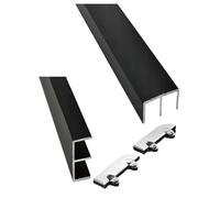 Kit de Rieles para Puertas, Kit de riel para Puerta corrediza de Vidrio de Aluminio Negro de Doble Canal - Resistente para gabinetes, vitrinas, Rodillos de Deslizamiento Suave