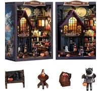 Kit de rincón de Lectura for armar, casa de muñecas en Miniatura for armar, estantería de Madera 3D con luz LED y Rompecabezas for Halloween.
