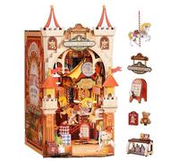 Kit de rincón de libro de parque de atracciones de cuento de hadas DIY - Sujetalibros de madera 3D con luces LED, carrusel giratorio, escena de castillo en miniatura, decoración creativa de escritorio