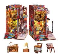 Kit de rincón de libros de bricolaje, decoración de estantería de casa de muñecas, rompecabezas de madera 3D con luz LED, kit en miniatura de rincón de libros, manualidades a mano, regalo de