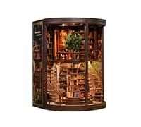 Kit de rincón de libros de bricolaje, kit de casa en miniatura retro de dos pisos, rompecabezas de madera 3D, decoración de estantería con LED y cubierta antipolvo, regalos para amantes de los libros