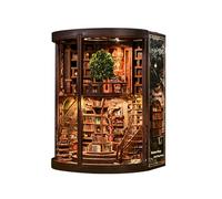 Kit de rincón de libros de bricolaje, kit de casa en miniatura retro de dos pisos, rompecabezas de madera 3D, decoración de estantería con LED y cubierta antipolvo, regalos para amantes de los libros