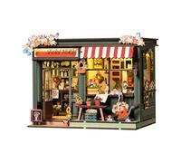 Kit de rincón de libros de bricolaje, rompecabezas de madera 3D en miniatura para biblioteca de biblioteca con luz LED táctil, kit creativo de modelo de casa de muñecas en miniatura, regalo artesanal