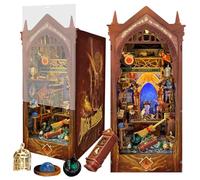 Kit de rincón de libros de madera 3D, rompecabezas de casa de muñecas de madera, sujetalibros de madera, juguete de rompecabezas con luz LED para adolescentes y adultos, regalos creativos (SQ38)