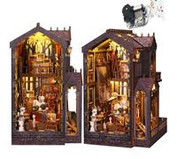 Kit de rincón de libros de madera 3D, rompecabezas de casa de muñecas de madera, sujetalibros de madera, juguete con luz LED para adolescentes y adultos, regalos creativos (SL21)