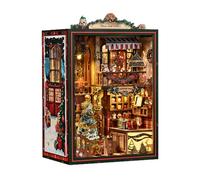 Kit de rincón de libros de Navidad 3D, soporte de madera para libros, casa de muñecas, sujetalibros, construcción con luz LED, juguete de rompecabezas para adultos, regalos creativos de cumpleaños