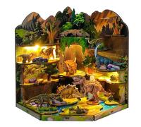 Kit de rincón de libros, kit de rompecabezas 3D de dinosaurio en miniatura, rincón de libro con luz LED, diorama mundial prehistórico para manualidades de madera para adultos (secretos de dinosaurios)