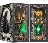 Kit de rincón de libros para adultos, casa en miniatura con luces LED, decoración de estantería de madera y cubierta antipolvo para decoración del hogar de Halloween y regalo espeluznante, tarot