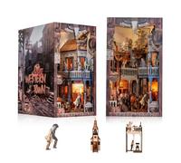 Kit de rincón de libros para adultos, casa en miniatura con luces LED, rompecabezas de madera 3D, sujetalibros, kit de construcción en miniatura, kit de casa de muñecas con temática de ciudad