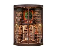 Kit de rincón de libros para adultos y adolescentes - Biblioteca de madera en miniatura, biblioteca de anillos de sabiduría, rompecabezas 3D, estante de libros con LED, kit de manualidades en