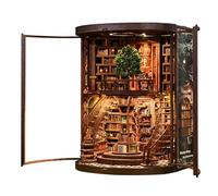 Kit de rincón de libros para adultos y adolescentes - Biblioteca en miniatura con luz LED, rompecabezas de madera 3D para sujetalibros, kit de manualidades, modelo de biblioteca de anillos de