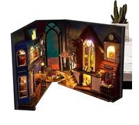 Kit de rincón de Libros para Bricolaje,Kit de rincón de Libros en Miniatura para Bricolaje - Sujetalibros de 3D - Sujetalibros Decorativo con luz LED, sujetalibros de pequeña casa para Decor
