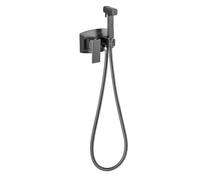 Kit de Rociador de Mano Agua Fría y Caliente, 2 Funciones Rociador de Bidé en Pared Latón Cuadrado Pulverizador de Bidé de Mano con Flexo de Ducha de 150 mm(Gun Gray)