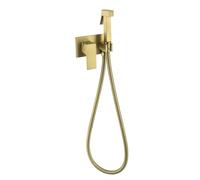 Kit de Rociador de Mano for Inodoro, Agua Fría y Caliente Rociador de Bidé en Pared Latón Cuadrado Pulverizador de Bidé de Mano con Flexo de Ducha de 150mm(Brushed Gold)