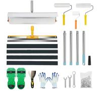 Kit de rodillo desaireador para suelo, set de rodillo de púas para nivelador, rodillo de pintura, rasqueta, zapatos con clavos, mango telescópico, guantes, llana para epoxi y mortero autonivelante