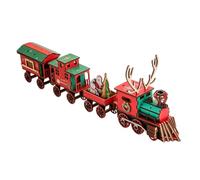 Kit de rompecabezas de montaje 3D en tren de Navidad para hacer yo mismo, mini modelo de vapor de madera pintada vintage, decoración de Papá Noel y muñeco de nieve para fiesta, decoración artística