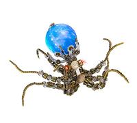 Kit de rompecabezas de soporte de pulpo steampunk de 10 cm con luz de estrella de 16 colores, modelo mecánico de insectos de metal 3D, rompecabezas de montaje para decoración del hogar y la oficina