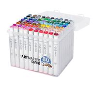 Kit de rotuladores artísticos - 80 rotuladores de doble punta de color, herramientas de diseño gráfico | Rotuladores de base de alcohol premium para ilustración, colorear, arte y creación de conceptos