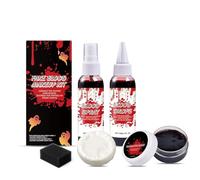 Kit de sangre falsa de Halloween: efectos sangre realistas para maquillaje zombi y vampiro, resistente al agua y seguro, contiene gotas, spray y grumos, fácil de limpiar con jabón y esponja