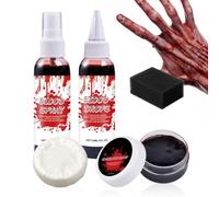 Kit De Sangre Falsa De Halloween - Sfх | Lavable 30ml | Aerosol, Gotas Y Coágulos Para Heridas Realistas. El Jabón Se Limpia Fácilmente. La Esponja Se Aplica Suavemente.