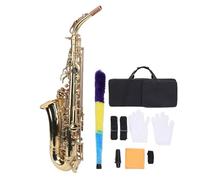 Kit de Saxofón Alto Eb con Estuche de Transporte Boquilla Latón Dorado Grabado Saxofón de Cuello Curvo Instrumento de Viento para Todos los Instrumentistas