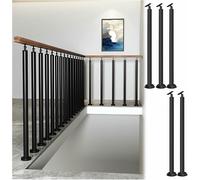 Kit de sección de riel de escalera con balaustres de metal negro, soporte ajustable para husillos de barandilla de escalera interior, ideal para porche, pasillo y loft