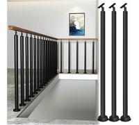Kit de sección de riel de escalera con balaustres de metal negro, soporte ajustable para husillos de barandilla de escalera interior, ideal para porche, pasillo y loft