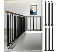 Kit de sección de riel de escalera con balaustres de metal negro, soporte ajustable para husillos de barandilla de escalera interior, ideal para porche, pasillo y loft