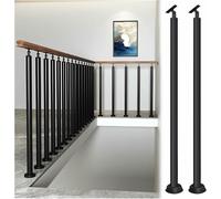 Kit de sección de riel de escalera con balaustres de metal negro, soporte ajustable para husillos de barandilla de escalera interior, ideal para porche, pasillo y loft