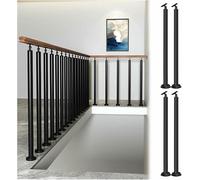 Kit de sección de riel de escalera con balaustres de metal negro, soporte ajustable para husillos de barandilla de escalera interior, ideal para porche, pasillo y loft