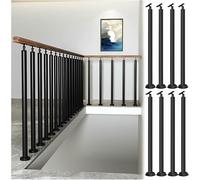Kit de sección de riel de escalera con balaustres de metal negro, soporte ajustable para husillos de barandilla de escalera interior, ideal para porche, pasillo y loft