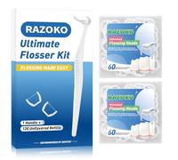 Kit de Seda Dental con Mango y Recambios - 1 Mango Ergonómico + 120 Recambios de Seda Resistente, para Brackets, Limpieza Profunda