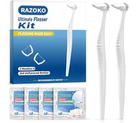 Kit de Seda Dental con Mango y Recambios - 2 Mangos Ergonómicos + 240 Recambios, Seda Extra Resistente, Ángulo 135°, para Brackets y Limpieza Profunda