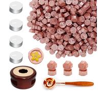 Kit de sello de cera Joggtser Sellado de cuentas de oro rosa, Set con 400 perlas, Calentador de sello, Cuchara de fusión, 4 velas