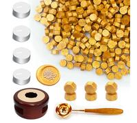 Kit de sello de cera Joggtser Sellado de cuentas de oro, Set con 400 perlas, Calentador de sello, Cuchara de fusión, 4 velas, Kit de bodas