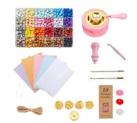 Kit de Sello de Lacre, Sellos Lacre Kit, Juego de Sellos de Cera, 24 Colores Sellos de Lacre, 860 Perlas de Cera, Calentador de Cera, Cucharas/Velas de Té para Invitaciones de Boda, Sobres, Cartas