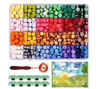 Kit de Sello de Lacre Tema del Estaciones Coloridas, 630 Perlas de Cera Selladora con 10 Velas de Té, Cuchara para Derretir Cera Selladora y Caja de Regalo, 24 Perlas de Sello de Cera de Colores