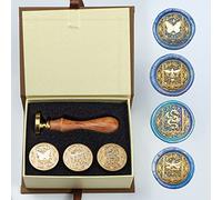 Kit de sellos de cera ANBOSE con 4 cabezas de latón removibles y 1 mango de madera, Mariposa estrellada Abeja Dragón Sello de cera para tarjetas Invitaciones