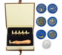 Kit de sellos de cera, ANBOSE Set de sellos de cera de animales con 7 cabezas de latón removibles y 1 mango de madera, sello de cera de gato, ballena y lobo para tarjetas e invitaciones