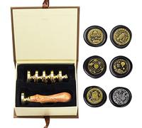 Kit de sellos de cera, ANBOSE Set de sellos de cera de luna con 6 cabezas de latón removibles y 1 mango de madera, sello de cera para sellar tarjetas, invitaciones